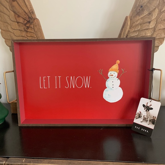 ❄️Large LET IT SNOW gorgeous wood tray with gold handles ❄️